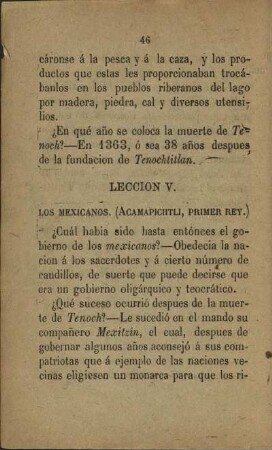 Leccion V. Los Mexicanos (Acamapichtli, primer rey.)