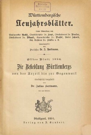 Die Besiedlung Württembergs : von d. Urzeit bis zur Gegenwart