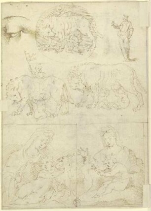 Studienblatt: Wölfin mit Romulus und Remus sowie Madonna