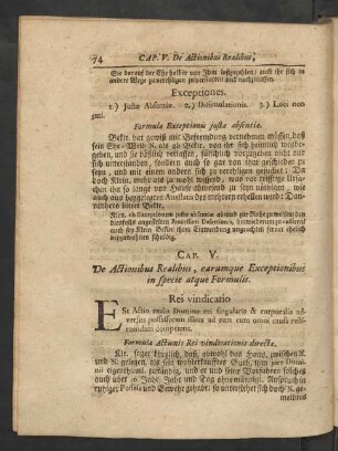 Cap. V. De Actionibus Realibus, earumque Exceptionibus in specie atque Formulis