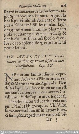 DE ARBORIBUS EARUMQ; partibus, & rerum foßilium cum eis affinitate. Cap. IX.