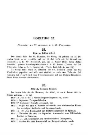 Generation XX. Deszendenz des Gr. Hermann a. d. H. Finkenstein