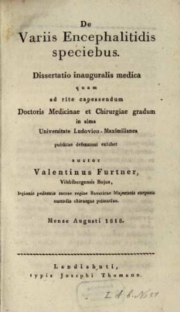 De variis encephalitidis speciebus : dissertatio inauguralis medica
