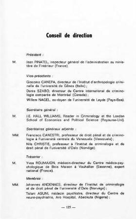 125-126, Conseil de direction