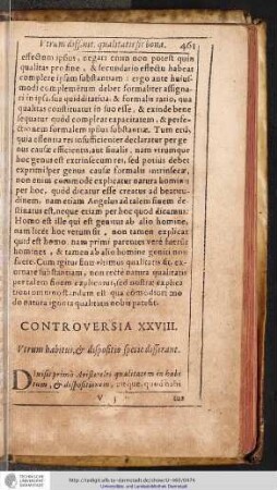 CONTROVERSIA XXVIII. Vtrum habitus, & dispositio specie disserant.