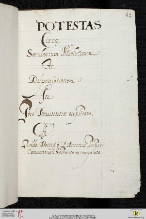 Antonius Lecher: Potestas circa saecularium absolutionem