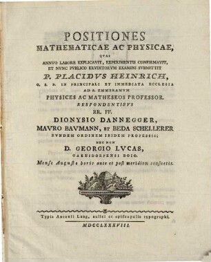 Positiones Mathematicae Ac Physicae