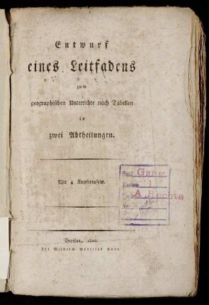 Entwurf eines Leitfadens zum geographischen Unterrichte nach Tabellen in zwei Abtheilungen