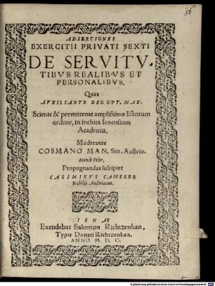 Adsertiones exercitii privati sexti, de servitutibus realibus et personalibus