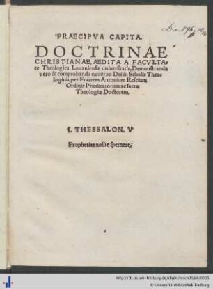 PRAECIPVA CAPITA. DOCTRINAE CHRISTIANAE