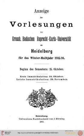 Wintersemester 1915/1916