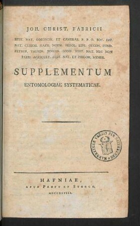 Suppl.: Joh. Christ. Fabricii ... Supplementum Entomologiae Systematicae