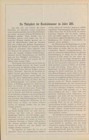 Die Thätigkeit der Handelskammer im Jahre 1891.