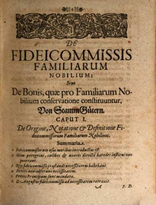 De fideicommissis familiarum nobilium sive de bonis, quae pro familiarum nobilium conservatione constituuntur : tractatus = Von Stamm-Gütern