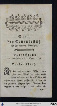 Betrachtung am Vorabend der Exercitien.