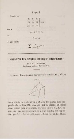 Propriétés des coniques sphériques homofocales.