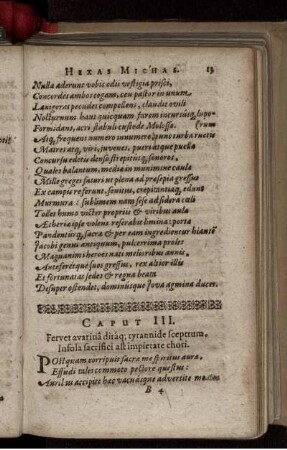 Caput III.Fervet avaritia diraq[ue] tyrannide sceptrum. Infula sacrifici ast impietate chori.