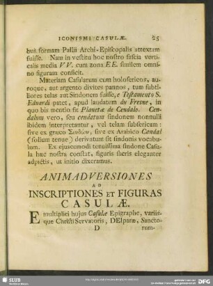 Animadversiones Ad Inscriptiones Et Figuras Casulae