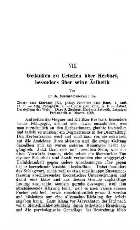 Gedanken zu Urteilen über Herbart, besonders über seine Ästhetik