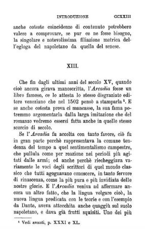 XIII. La fama e la fortuna dell' Arcadia [ – ] Se e fino a che punto la Galatea sia una imitazione dell' Arcadia