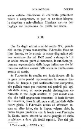XIII. La fama e la fortuna dell' Arcadia [ – ] Se e fino a che punto la Galatea sia una imitazione dell' Arcadia