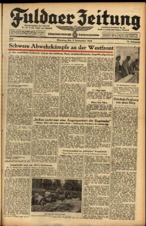 Ausgabe vom Dienstag, den 05. September 1944.