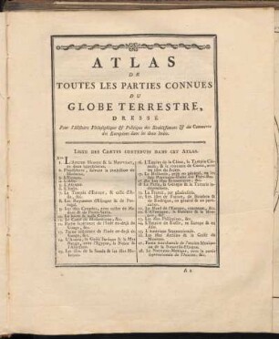 Liste des cartes contenues dans cet atlas