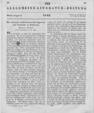 Die neuesten katholischen Streitigkeiten und Umtriebe in Schlesien (Fortsetzung von Nr. 192)