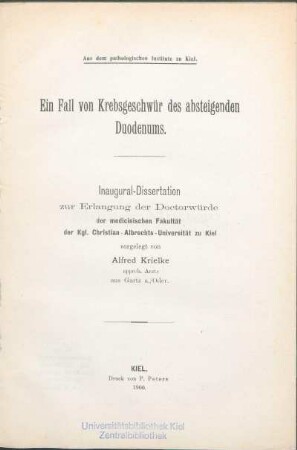 Ein Fall von Krebsgeschwür des absteigenden Duodenums