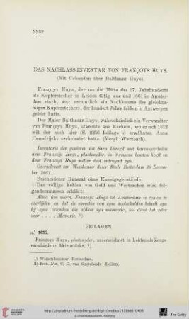 Das Nachlass-Inventar von Francoys Huys