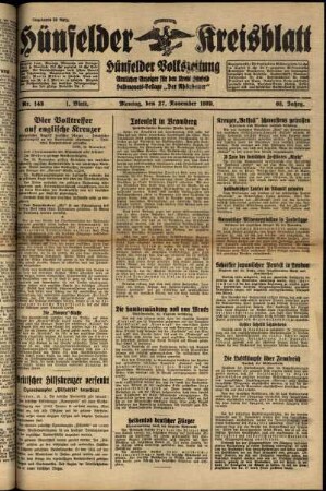 Erste Ausgabe vom Montag, den 27. November 1939.