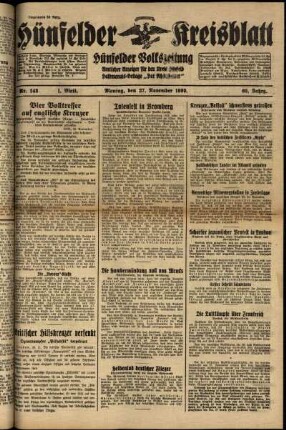 Erste Ausgabe vom Montag, den 27. November 1939.