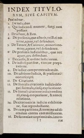 Index Titulorum, Sive Capitum.