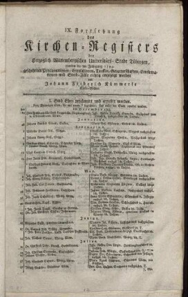 9: Fortsetzung des Kirchen-Registers der Herzoglich Wirtembergischen Universitäts-Stadt Tübingen