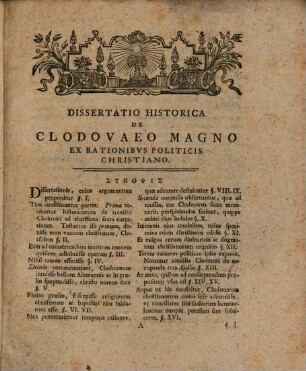 Dissertatio Historica De Clodovaeo Magno Ex Rationibvs Politicis Christiano