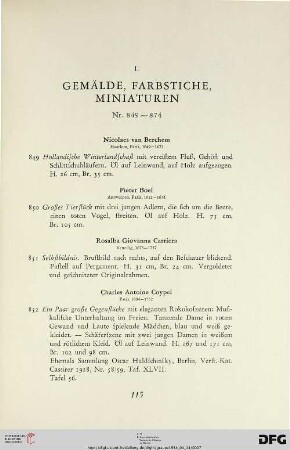 I. Gemälde, Farbstiche, Miniaturen (Nr. 849-874)