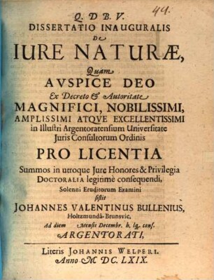 Diss. inaug. de iure naturae