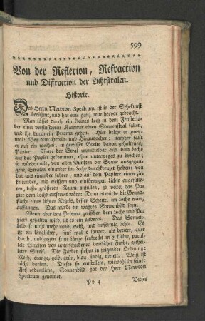 Von der Reflexion, Refraction und Diffraction der Lichtstralen.