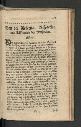 Von der Reflexion, Refraction und Diffraction der Lichtstralen.