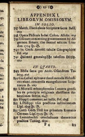 Appendix I. Librorum Omissorum.