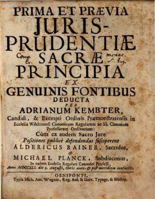 Prima et praevia iurisprudentiae sacrae principia ex genuinis fontibus deducta