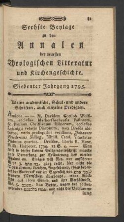 Sechste Beylage
