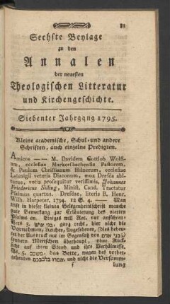 Sechste Beylage