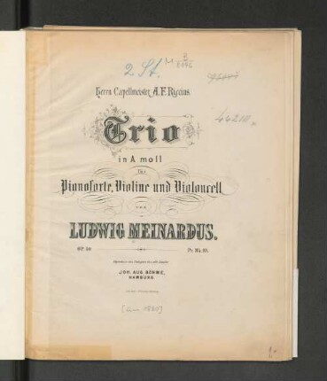 Trio in a moll für Pianoforte, Violine und Violoncell : op. 40