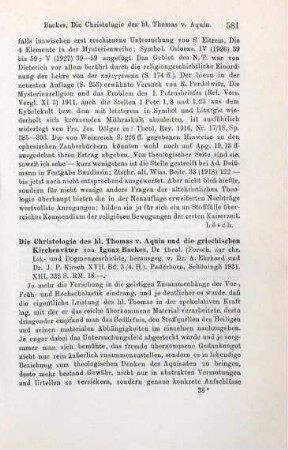 581-582 [Rezension] Backes, Ignaz, Die Christologie des hl. Thomas v. Aquin und die griechischen Kirchenväter