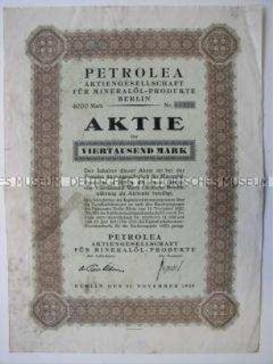 Aktie der Petrolea Aktiengesellschaft über 4000 Mark