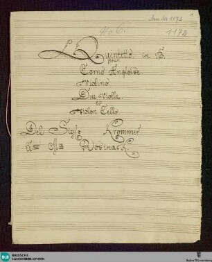 Quintets. Arr - Don Mus.Ms. 1172 : cor inglese, vl, vla (2), vlc; B|b; PadK deest