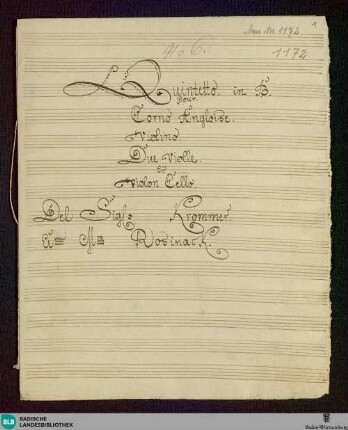 Quintets. Arr - Don Mus.Ms. 1172 : cor inglese, vl, vla (2), vlc; B|b; PadK deest