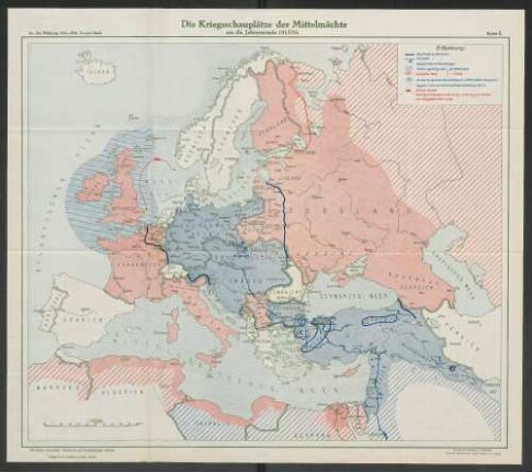 Karte 1. Die Kriegsschauplätze der Mittelmächte um die Jahreswende 1915/16.