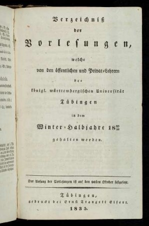 Vorlesungsverzeichnis 1835/36